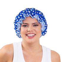 Touca Dupla Simples Para Banho/Cetim Azul Estampada - Santa Clara