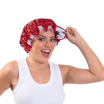 Touca Dupla Simples Para Banho/Cetim Vermelha Estampada - Santa Clara