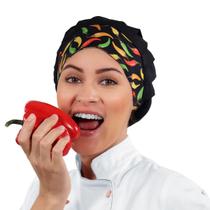 Touca Estampada Pimentas Chef de Cozinha Feminina - Wp Connect - Wp Confecções