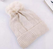 Touca Feminina Gorro Forrado Inverno Pompom Chapéu de Lã Com Pérola