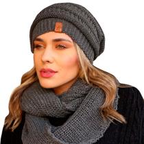 Touca feminina masculina lã e cachecol gola tricot frio kit - Fonte