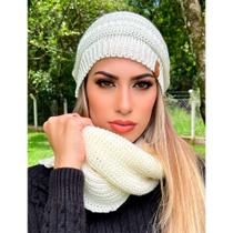 Touca feminina masculina lã e cachecol gola tricot frio kit