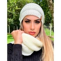 Touca feminina masculina lã e cachecol gola tricot frio kit - Fonte