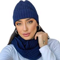 Touca frio lã feminina masculina e cachecol gola tricot kit