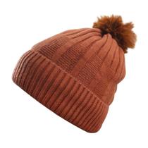 Touca Gorro Adulto Peluciada Marrom Pompom Tamanho Único