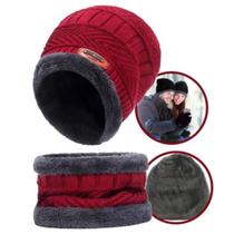 Touca Gorro + Cachecol Forrada Lã Frio Unissex Inverno