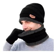 Touca Gorro Cachecol Térmica Proteção Pelucia - Preto