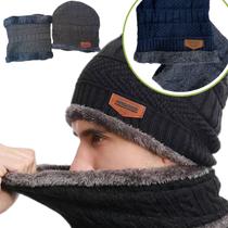 Touca Gorro + Cachecol Unissex Com Forrada Lã Para Frio Inverno