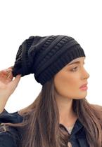Touca Gorro Caído em Tricô de Lã Modelo Feminino Clássico