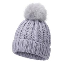 Touca Gorro Lã Inverno Pompom Feminino Tricotado Forrado Azul