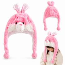 Touca Infantil de Pelúcia Coelho Quentinha para Frio Inverno Fantasia Animal Fofa