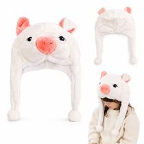Touca Infantil de Pelúcia Porco Quentinha para Frio Inverno Fantasia Animal Fofa