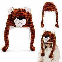 Touca Infantil de Pelúcia Tigre Quentinha para Frio Inverno Fantasia Animal Fofa