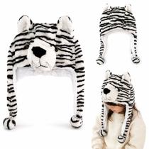 Touca Infantil de Pelúcia Zebra Quentinha para Frio Inverno Fantasia Animal Fofa