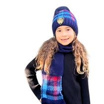 Touca infantil gorro e cachecol peluciada quentinha tricot