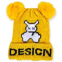 Touca Infantil Inverno Ursinho Pompom Duplo Quentinha Gorro Cor:Amarelo