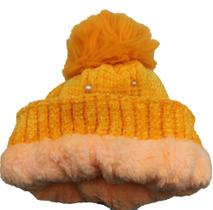 Touca Inverno Feminina Pérola Pelúcia Pompom Forrada Proteção Frio