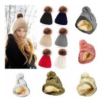 Touca Inverno Pompom Gorro Forrada Feminino Moga Glamour inverno