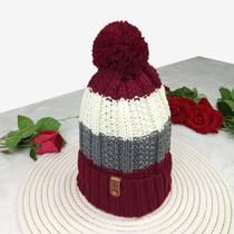 Touca Lã Tricô com Pompom Listrada Macio Quentinho Antialérgica - Suprema Opção