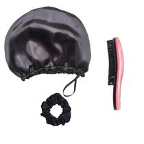 Touca Nero de Cetim Antifrizz Dupla Face Scrunchie de Cetim Antifrizz e Escova de Cabelo