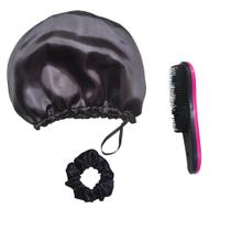 Touca Nero de Cetim Antifrizz Dupla Face Scrunchie de Cetim Antifrizz e Escova de Cabelo