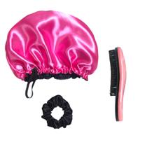 Touca Nero de Cetim Antifrizz Dupla Face Scrunchie de Cetim Antifrizz e Escova de Cabelo