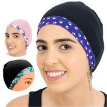 Touca Nero De Cetim Com Barra Estampada Para Cabelos Natural