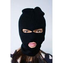 Touca Ninja Capuz Balaclava de Lã Preta 3 Furos Unissex