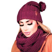 Touca pompom feminina de lã e cachecol gola tricot frio kit - Fonte