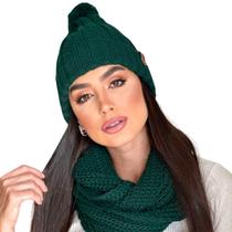 Touca pompom feminina de lã e cachecol gola tricot frio kit