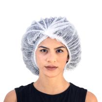 Touca TNT Branca Grande Descartável Cabelos Volumosos 12 Un Touca TNT Branca Grande Descartável Cabelos Volumosos 12 Un