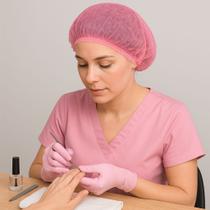 Touca tnt descartavel kit com 100 manicure salão de beleza rosa Touca tnt descartavel kit com 100 manicure salão de beleza rosa