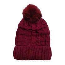 Touca Tricô de Lã com Pompom Adulto Gorro Inverno Forrada