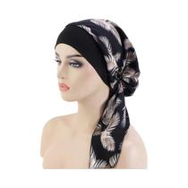 Touca Turbante Elástica Com Estampa Paisley Pré-Amarrada, Lenço De Cabeça Com Cadarço, Touca Para