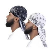 Touca Turbante Masculina Estampada 2 Peças Durag Lenço De Cabeça Para Motociclistas Boné Pirata Com