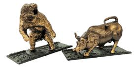 Touro e Urso Wall Street Dolar Trader Bolsa de Valores Investimento (cor Ouro Rustico) - Oceano3D