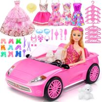 Toy Car TDDS9 rosa conversível com boneca de 11,5 polegadas e 78 unidades