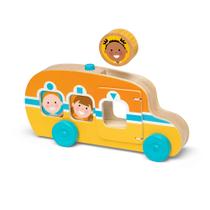 Toy Melissa & Doug GO Tots Wooden Roll & Ride Bus com 3 discos