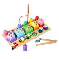 Toy Montessori 3 em 1 para pesca de madeira, captura e empilhamento de abelhas Toy Montessori 3 em 1 para pesca de madeira, captura e empilhamento de abelhas