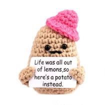 Toy Positive Potato Crochet de lã tricotada com cartão positivo