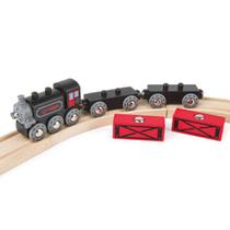 Toy Train Hape Steam-Era Freight Classic em preto e vermelho com mais de 3 anos