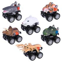 Toyvian 6pcs puxar para trás brinquedo do carro animal com roda grande do pneu di