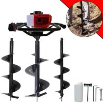 Trado Motorizado À Gasolina Anmax GD520B 52cc 2,2HP Perfurador de Solo Profissional + Brocas 80x20cm, 80x25cm e 80x30cm