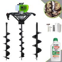 Trado Motorizado À Gasolina Menegotti MPS-52 52cc 1,8HP de Potência 9.000rpm Perfurador de Solo Ideal Para Todos os Trabalhos Com Conjunto de Brocas 80x10cm, 80x15cm e 80x20cm + ÓLEO STIHL 2 TEMPOS