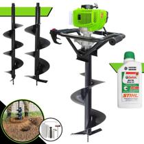 Trado Motorizado Menegotti MPS52 À Gasolina Motor 2T 52cc 1,8HP 9.000rpm Perfurador de Solo Profissional Para Todos os Trabalhos Com Kit Brocas 80x20cm, 80x25cm e 80x30cm + ÓLEO STIHL 2T EXTRA