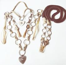 Traia De Couro Crú Cabeçada Peitoral E Redea Lã Pra Cavalo