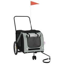 Trailer de bicicleta para animais de estimação vidaXL cinza e preto com estrutura de ferro Oxford