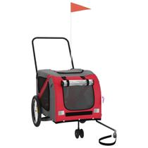 Trailer de bicicleta para animais de estimação vidaXL vermelho/cinza em ferro/Oxford para animais de estimação pequenos