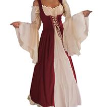 Traje Abaowedding Medieval Renascentista Vinho Tinto para Mulheres