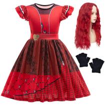 Traje Btonai Girls Rise Red Dress Princess 3-9Y +peruca e luvas